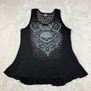 Harley Davidson Tank Top Tunic Shirt Women Large? Black Embellished Skull Biker